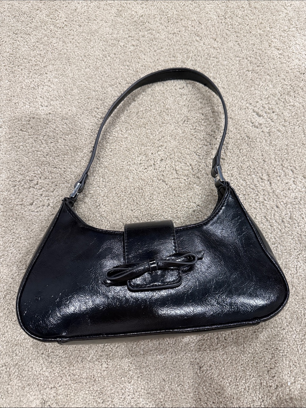 Classic Black Shoulder Bag with Bow Detail